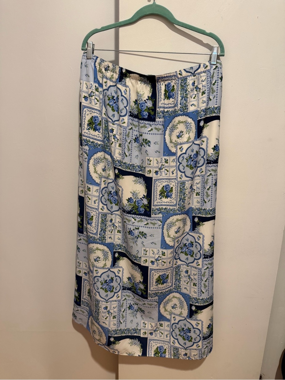 Abercrombie & Fitch Blue and Cream Patchwork Floral Maxi Skirt